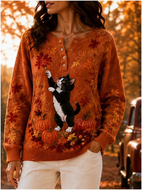 Women's Autumn Animal Print Knit Sweater